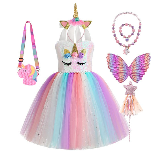 Princess Lolita Unicorn Cosplay Girls Tutu Dress for Kids Birthday Party