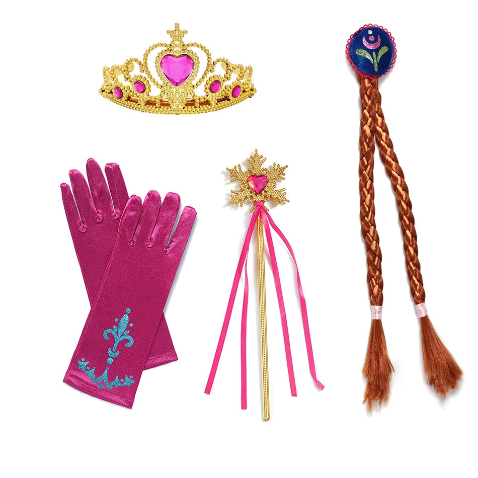 Disney Frozen Princess Girls Anna Elsa Cosplay Wig Kids Little Mermaid Ariel Red Wig Jasmine Rapunzel Belle Hair Accessories