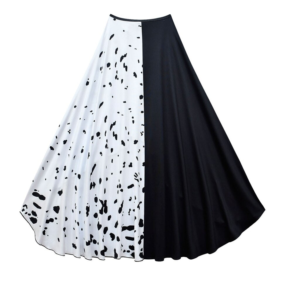 Halloween Cruella Dresses Girls Cosplay Costume Black & White Long Dress with Cape