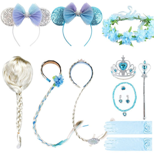 Girl Princess Accessories Kids Elsa Anna Wig Elza Gloves Necklace Earring Photography Props Children Cosplay Play Party Supplies