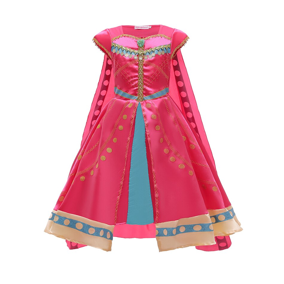 Aladdin Girls Fancy Princess Dresses For Halloween Party, Jasmine Cosplay Costume With Cloak 2-10 Years Old