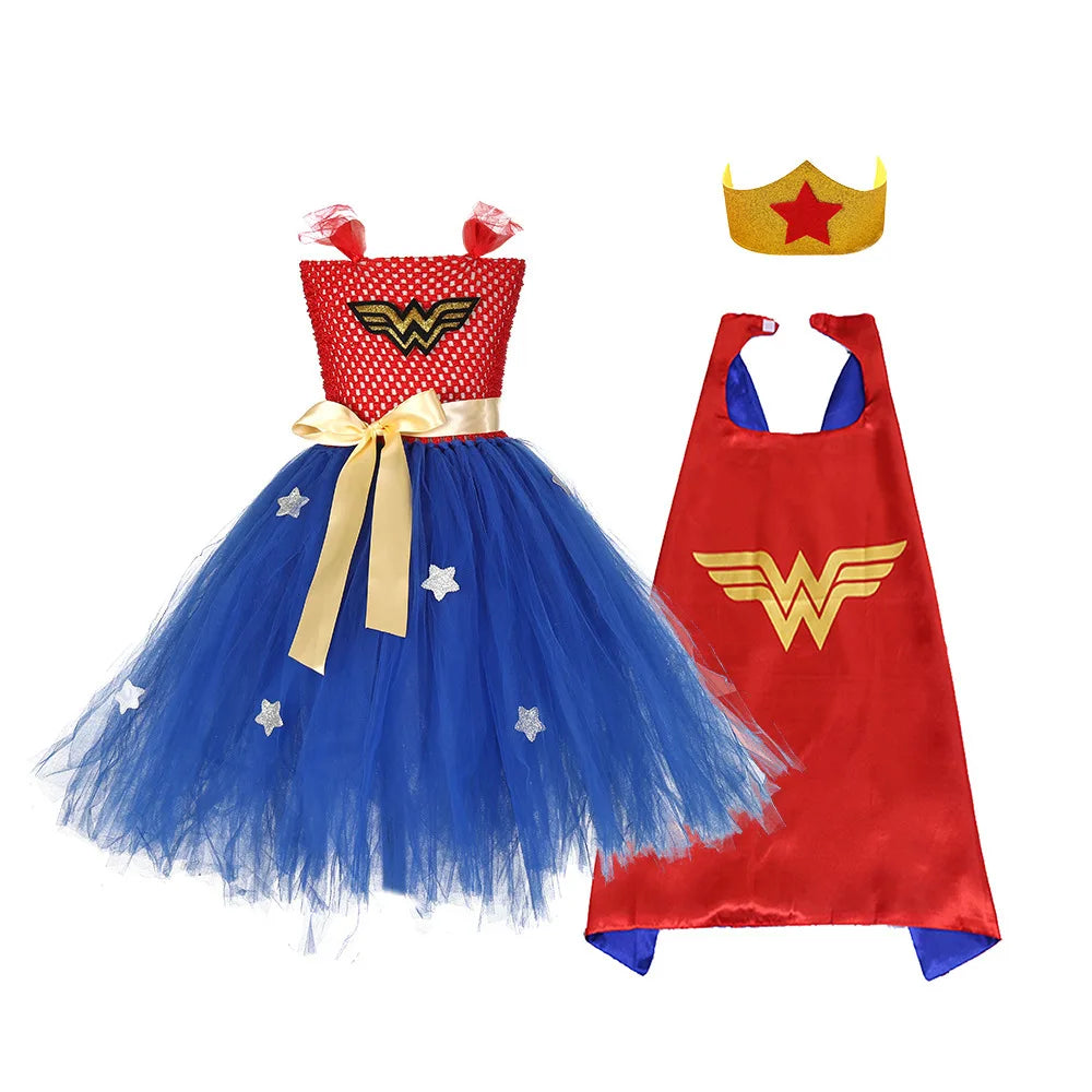 Wonder Girls Halloween Costumes for Girls Tutu Dress Super Hero Inspired Clothes Anime Cosplay Costume Birthday Party Clothing