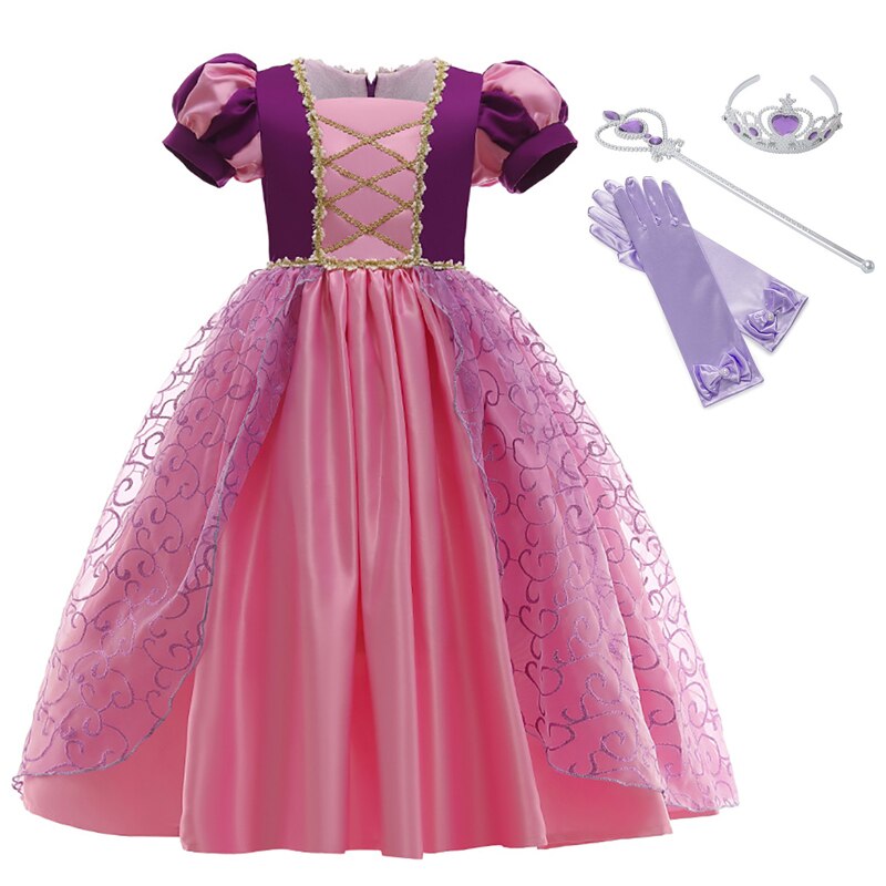 Rapunzel Princess Dress for Girls Puff Sleeve Birthday Party Tangled Cosplay Costumes