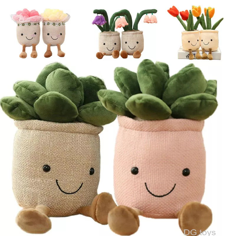 Lifelike Tulip Succulent Plants Plush Stuffed Toys Vrious Potted Flower Cactus  Bookshelf Home Living Room Decor For Girl Gift