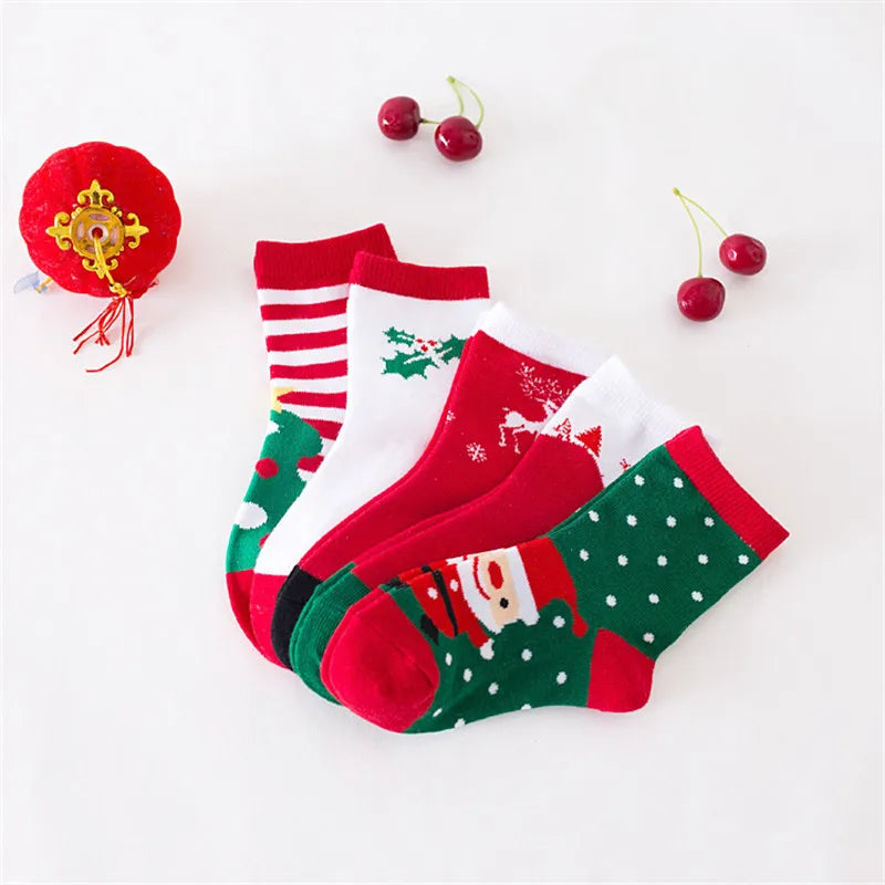 5Pairs/lot Christmas Kids Socks For Girls Boys Cotton Children's Socks Fashion Autumn Winter Baby Boy Girl Sock New Year Gift