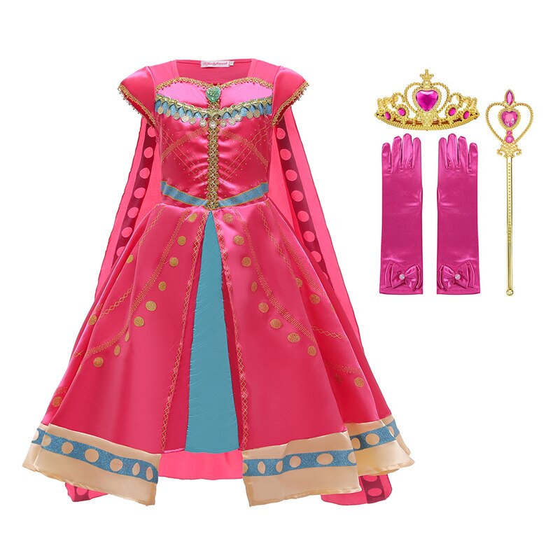 Aladdin Girls Fancy Princess Dresses For Halloween Party, Jasmine Cosplay Costume With Cloak 2-10 Years Old