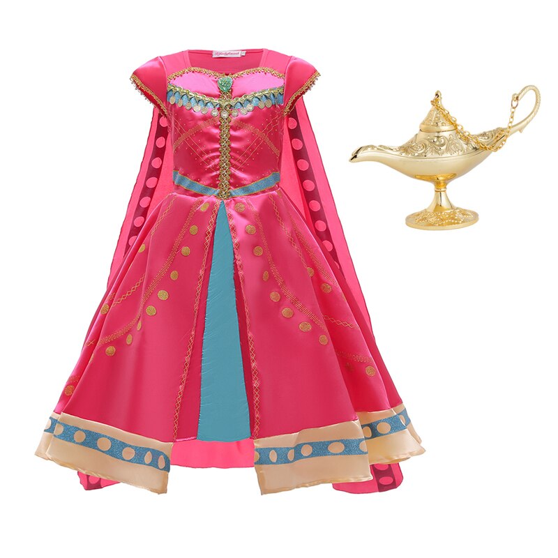 Aladdin Girls Fancy Princess Dresses For Halloween Party, Jasmine Cosplay Costume With Cloak 2-10 Years Old