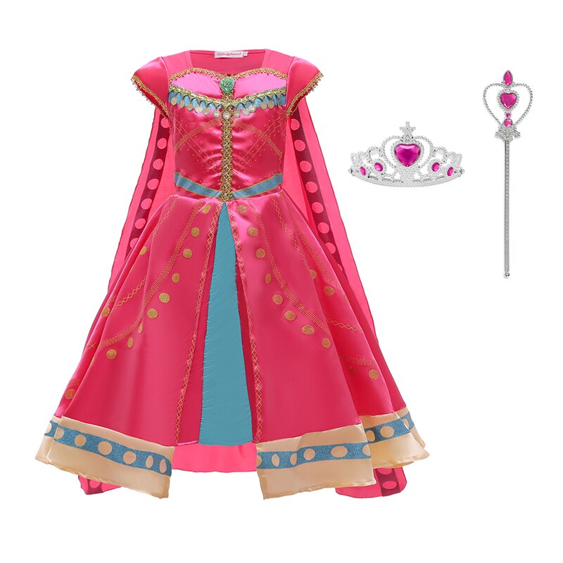 Aladdin Girls Fancy Princess Dresses For Halloween Party, Jasmine Cosplay Costume With Cloak 2-10 Years Old