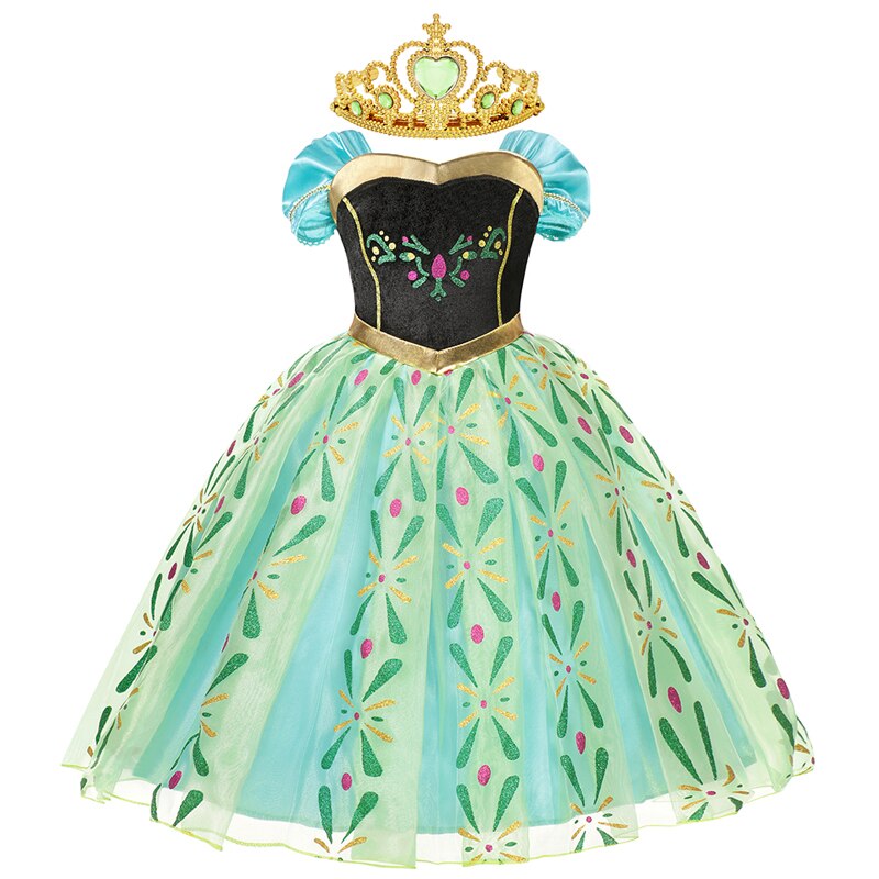 Disney Frozen Snow Queen Anna Dress Girls Cosplay Princess Costume Kids Halloween