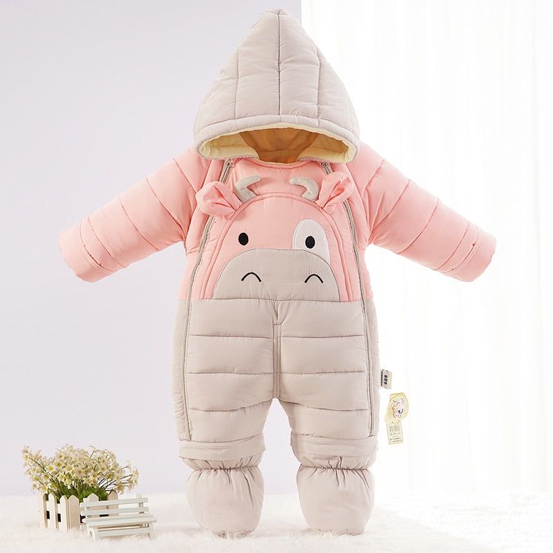 -30 degrees Russian Cartoon Winter Overalls Baby Jumpsuit Snow Wear Clothing