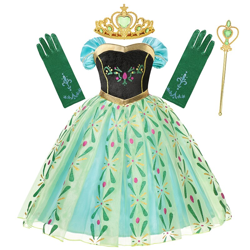 Disney Frozen Snow Queen Anna Dress Girls Cosplay Princess Costume Kids Halloween