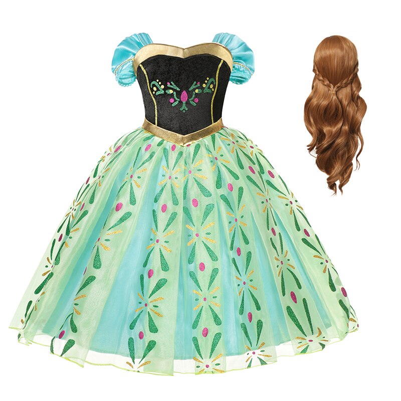 Disney Frozen Snow Queen Anna Dress Girls Cosplay Princess Costume Kids Halloween