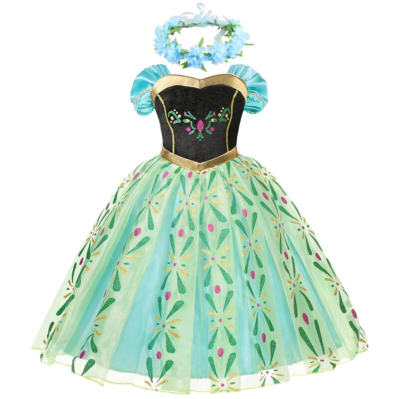 Disney Frozen Snow Queen Anna Dress Girls Cosplay Princess Costume Kids Halloween