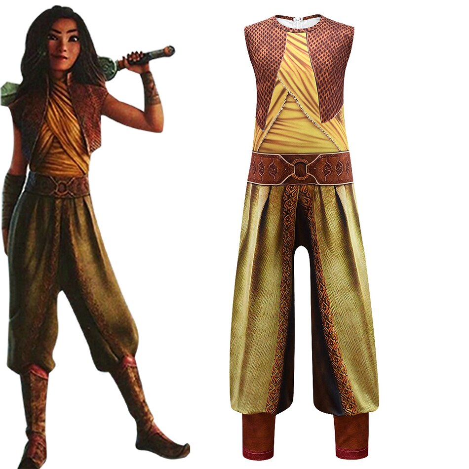 Disney Raya And The Last Dragon Cosplay Costume Kids Halloween Party Fancy Dress up Outfits Set