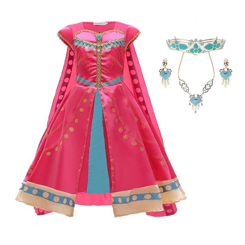 Aladdin Girls Fancy Princess Dresses For Halloween Party, Jasmine Cosplay Costume With Cloak 2-10 Years Old