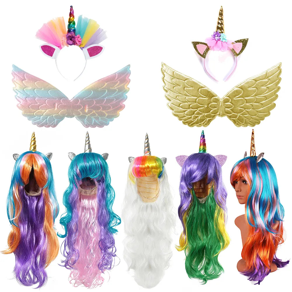 Rainbow Unicorn Wig Princess Hair Custume Cosplay Girls Kids Long Fake Hair Cosplay Cartoon Accessories Children Unicorn Gifts