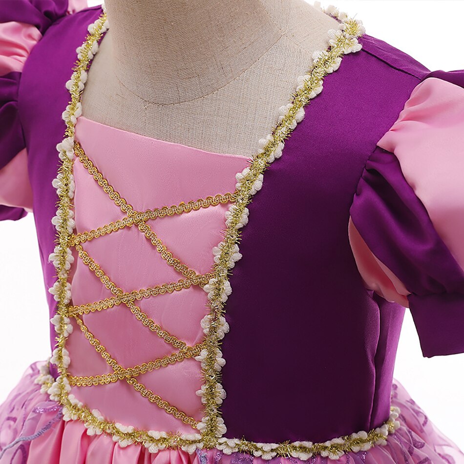 Rapunzel Princess Dress for Girls Puff Sleeve Birthday Party Tangled Cosplay Costumes