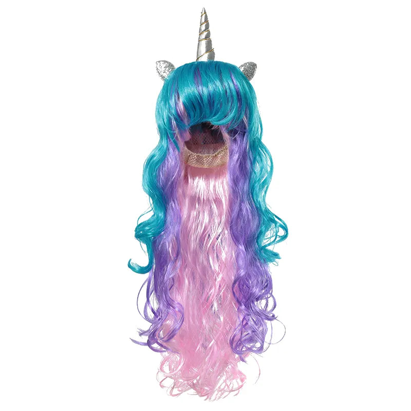 Rainbow Unicorn Wig Princess Hair Custume Cosplay Girls Kids Long Fake Hair Cosplay Cartoon Accessories Children Unicorn Gifts