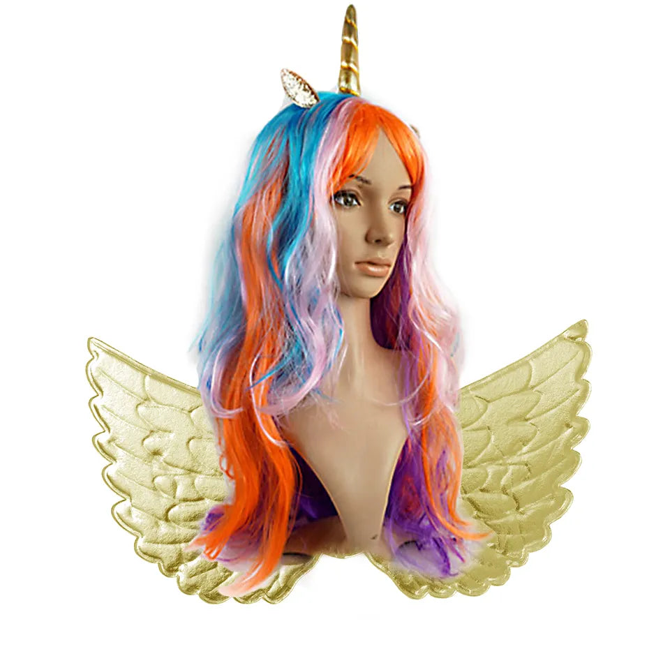 Rainbow Unicorn Wig Princess Hair Custume Cosplay Girls Kids Long Fake Hair Cosplay Cartoon Accessories Children Unicorn Gifts