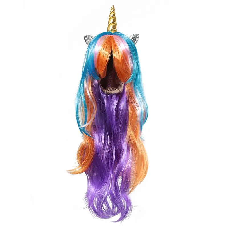 Rainbow Unicorn Wig Princess Hair Custume Cosplay Girls Kids Long Fake Hair Cosplay Cartoon Accessories Children Unicorn Gifts