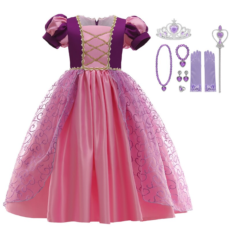 Rapunzel Princess Dress for Girls Puff Sleeve Birthday Party Tangled Cosplay Costumes