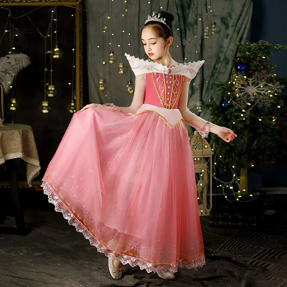 Aurora Princess Girls Dress Sleeping Beauty Dress Up Christmas Cosplay Gown Girls Children Luxury Aurora Halloween Costume