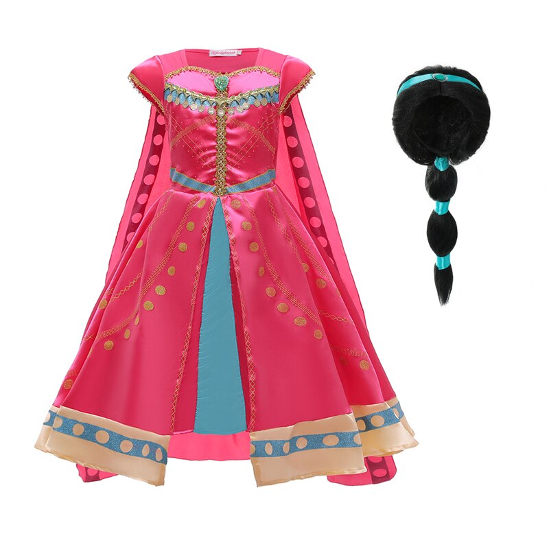 Aladdin Girls Fancy Princess Dresses For Halloween Party, Jasmine Cosplay Costume With Cloak 2-10 Years Old