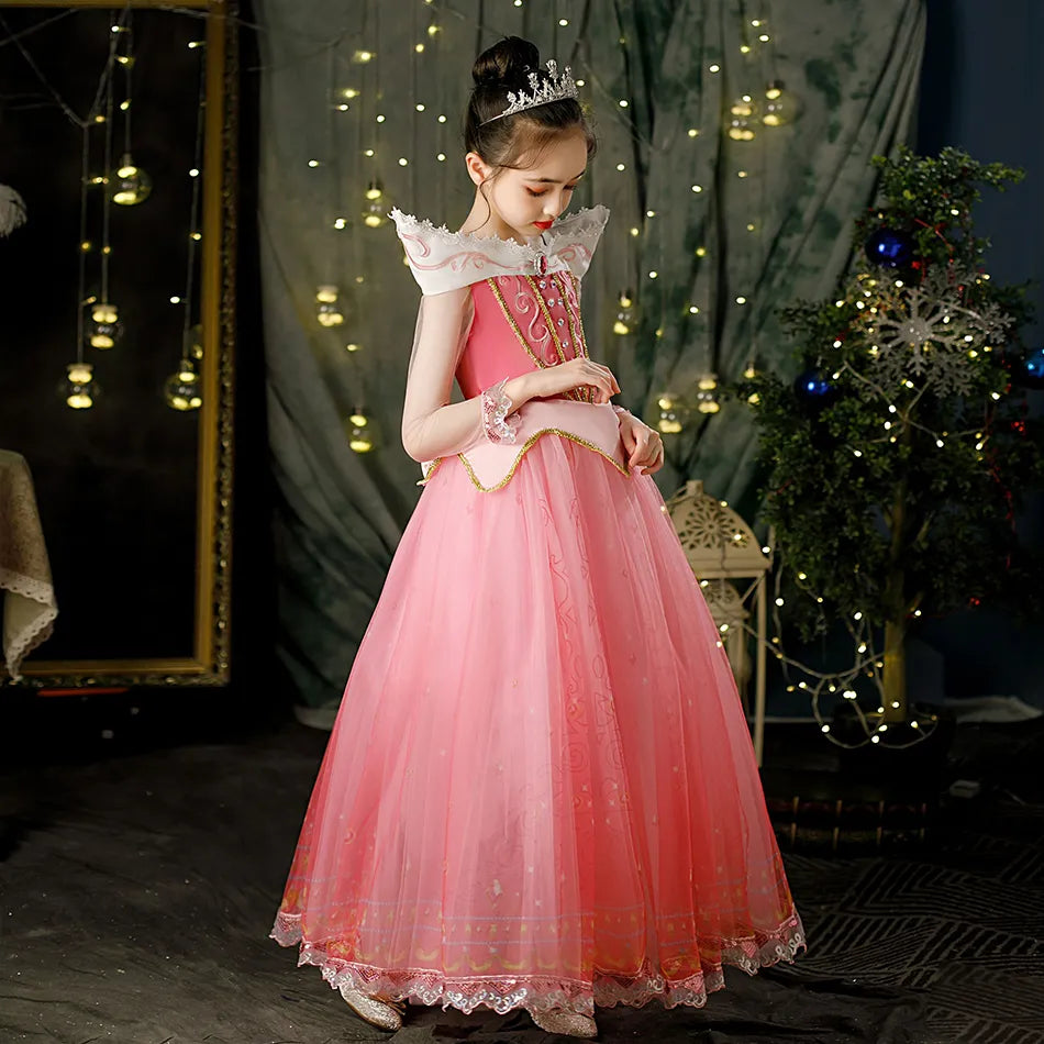 Aurora Princess Girls Dress Sleeping Beauty Dress Up Christmas Cosplay Gown Girls Children Luxury Aurora Halloween Costume