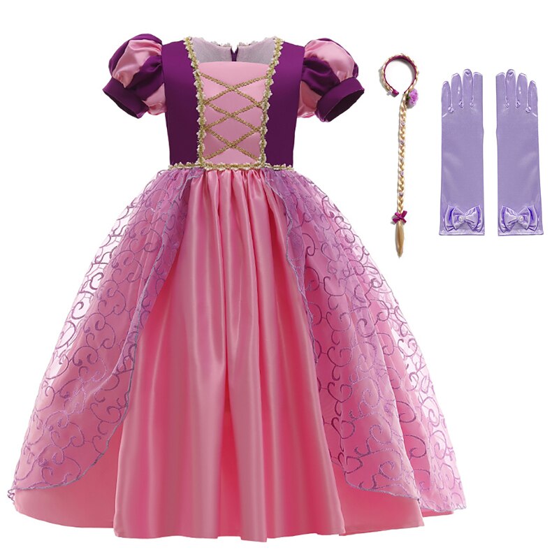 Rapunzel Princess Dress for Girls Puff Sleeve Birthday Party Tangled Cosplay Costumes