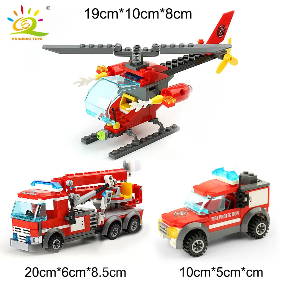 HUIQIBAO 774pcs Fire Station Model Building Blocks Truck Helicopter Firefighter Bricks City Educational Toys For Children Gift