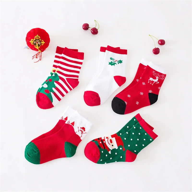 5Pairs/lot Christmas Kids Socks For Girls Boys Cotton Children's Socks Fashion Autumn Winter Baby Boy Girl Sock New Year Gift