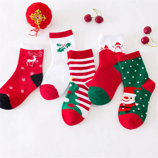 5Pairs/lot Christmas Kids Socks For Girls Boys Cotton Children's Socks Fashion Autumn Winter Baby Boy Girl Sock New Year Gift