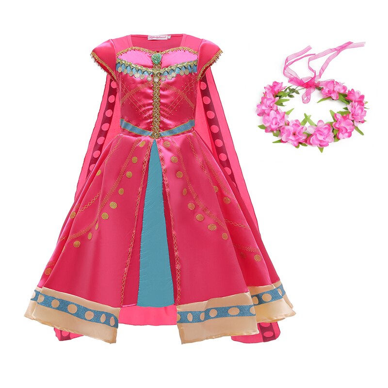 Aladdin Girls Fancy Princess Dresses For Halloween Party, Jasmine Cosplay Costume With Cloak 2-10 Years Old