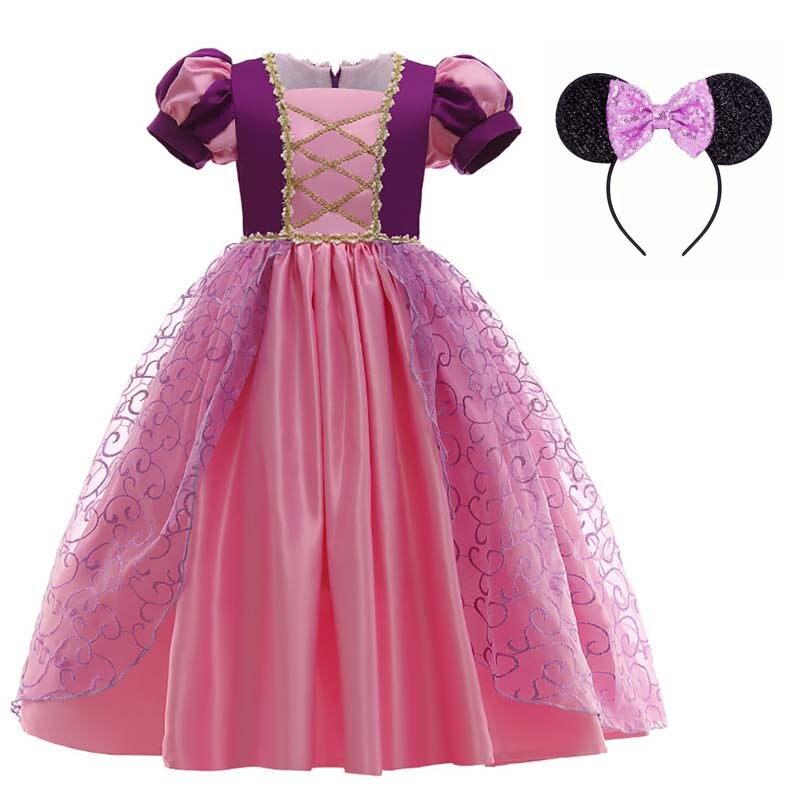 Rapunzel Princess Dress for Girls Puff Sleeve Birthday Party Tangled Cosplay Costumes