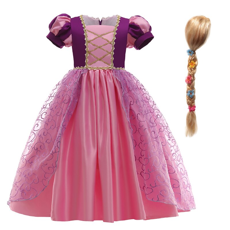 Rapunzel Princess Dress for Girls Puff Sleeve Birthday Party Tangled Cosplay Costumes