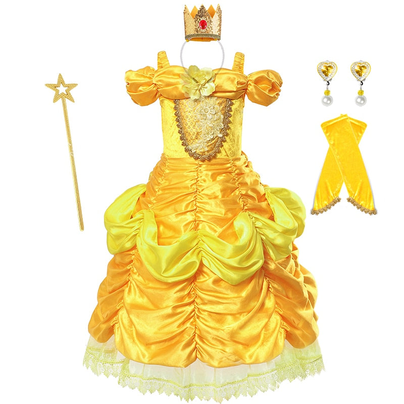 Disney Belle Dress for Girl Princess Kids Embroidery Ball Gown Child Cosplay Beauty and beast Costume Fancy Party Clothing Girls