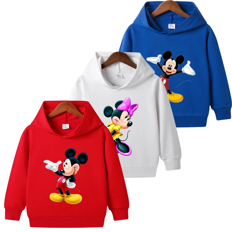 1-8 Years Kids Cartoon Hoodies Spring Boys Girls Minnie Mickey Sweatshirts Children Disney Casual Hooded Tops Infant Clothes