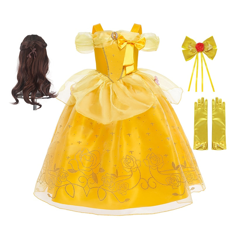 Disney Belle Dress for Girl Princess Kids Embroidery Ball Gown Child Cosplay Beauty and beast Costume Fancy Party Clothing Girls