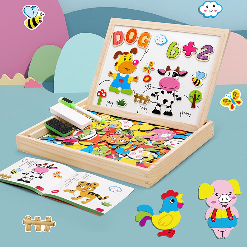 Wooden Multifunction Children Animal Puzzle Writing Magnetic Drawing Board Learning Educational Toy