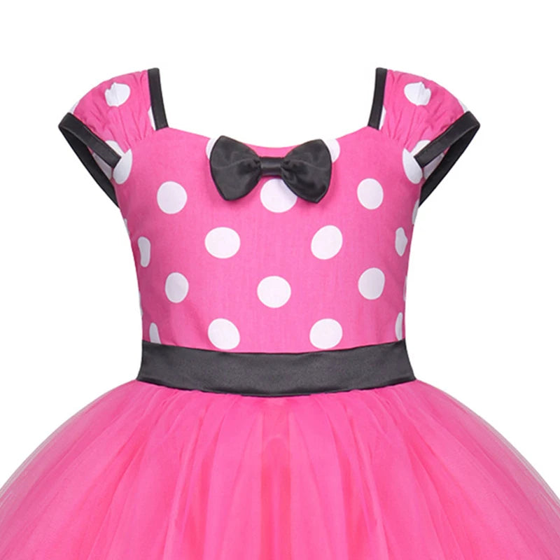 Cute Mickey Mouse Casual Polka Dots Dresses Kids Pink Donald Duck Cartoon Dress for Girls Kid Fashion Loose Summer Vestidos Robe