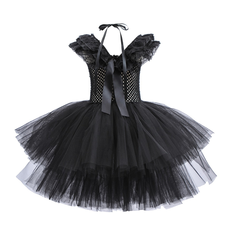 Wednesday Cosplay Princess Dress For Girls Costume 2023 Halloween Tie Tulle TuTu Dresses Black Gothic Kids Evening Party Clothes