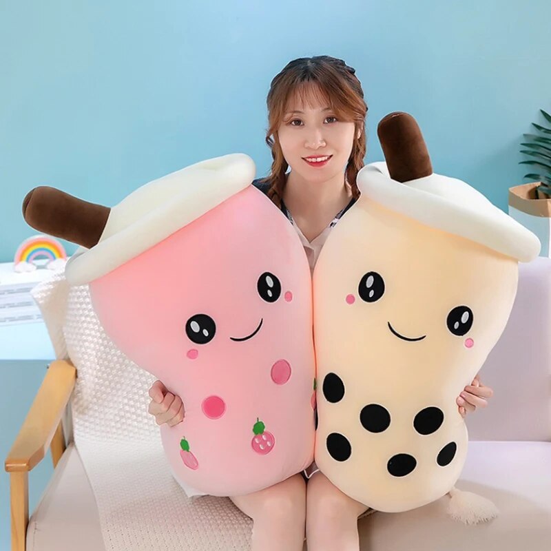 24~70cm Milk Tea Pillow Squishy Pearls Boba Bubble Tea Stuffed Drink Bottle Soft Panda Rabbit Ice Cream Food Plushie Peluche