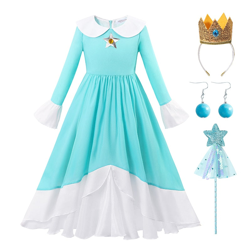 Peach Princess Dress For Girl Halloween Cosplay Costume Children Stage Performance Clothes Kids Birthday Carnival Party Outfits