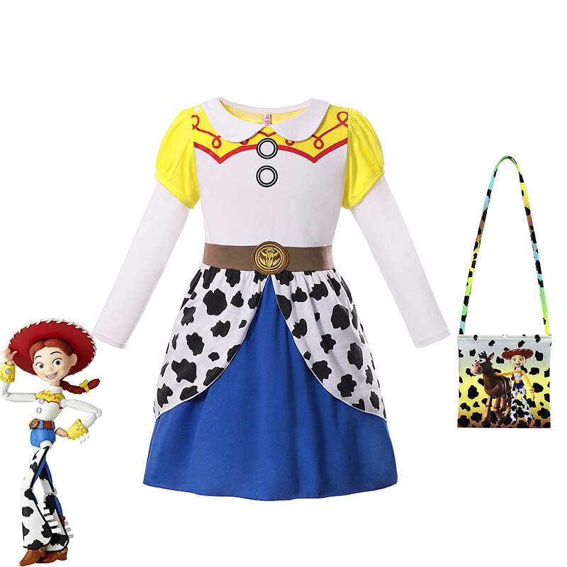 Disney Toy Story 4 Jessie Cosplay Carnival Princess Dress Long  Sleeves Girls Costume With Headband For Halloween Birthday Party