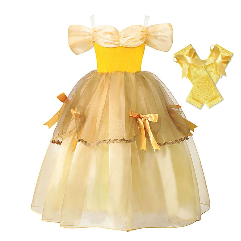 Disney Belle Dress for Girl Princess Kids Embroidery Ball Gown Child Cosplay Beauty and beast Costume Fancy Party Clothing Girls