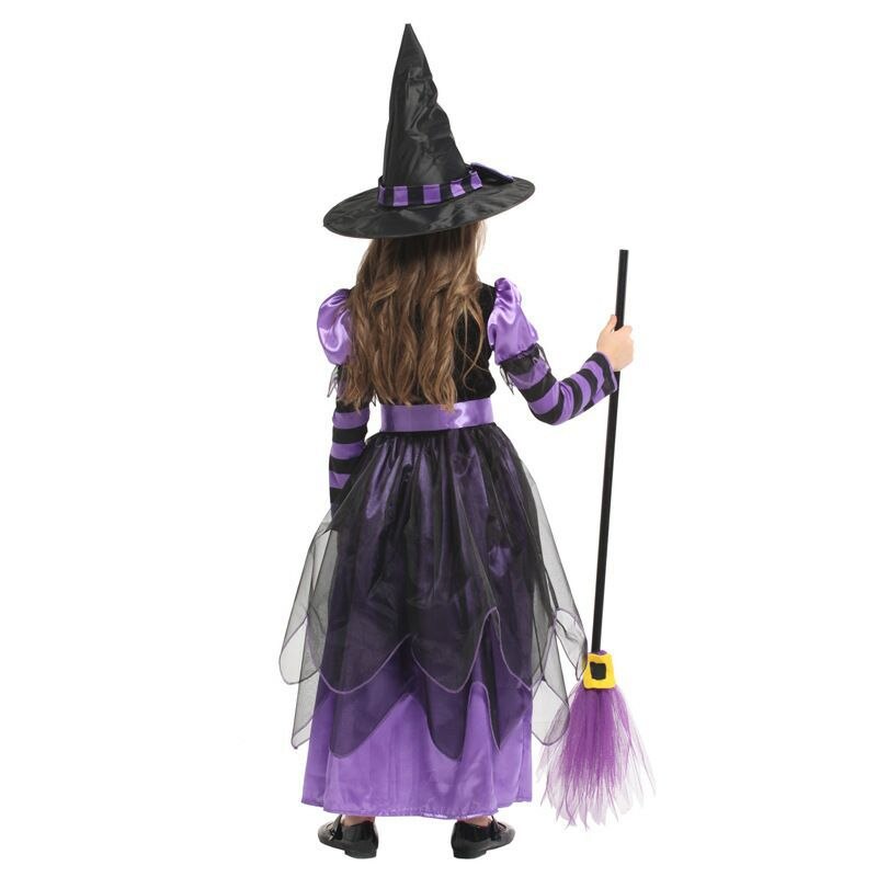 Girls Halloween Cosplay Witch Dress+Hat+belt Clothing Set