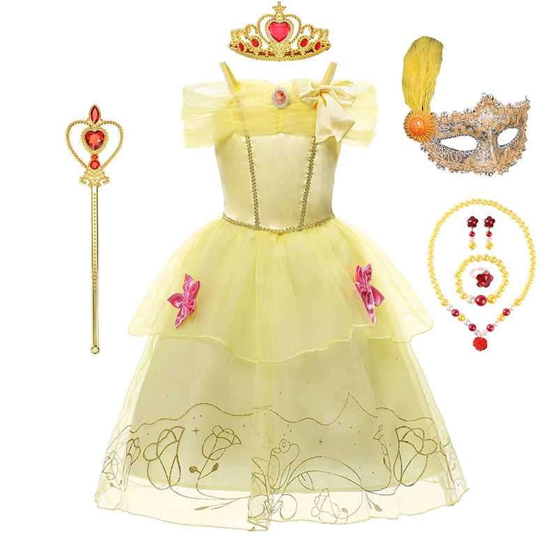 Disney Belle Dress for Girl Princess Kids Embroidery Ball Gown Child Cosplay Beauty and beast Costume Fancy Party Clothing Girls