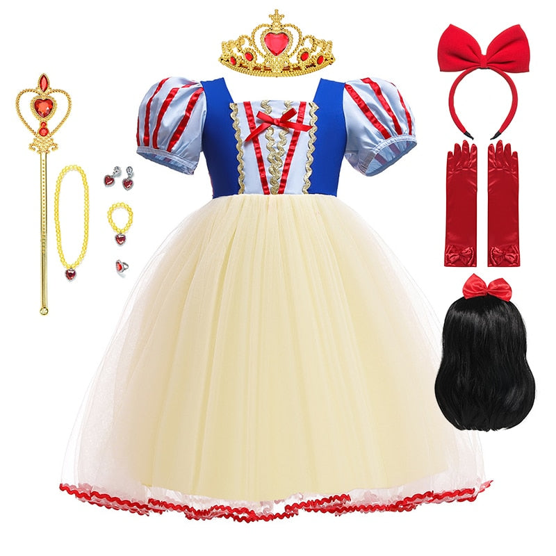 Disney Princess Snow White Dress for Girl Costume Kids Cosplay Puff Sleeves Mesh Ball Gown Clothes Children Party Birthday Dress