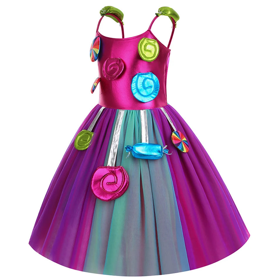 Girl Candy Dress The Festival of Purim Girl Vestido Birthday Party Princess Lollipop Clothing with Headband for Wedding Purple