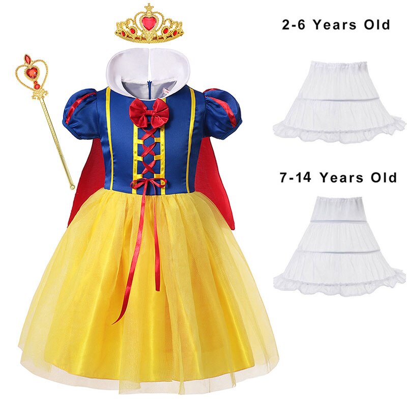 Disney Princess Snow White Dress for Girl Costume Kids Cosplay Puff Sleeves Mesh Ball Gown Clothes Children Party Birthday Dress